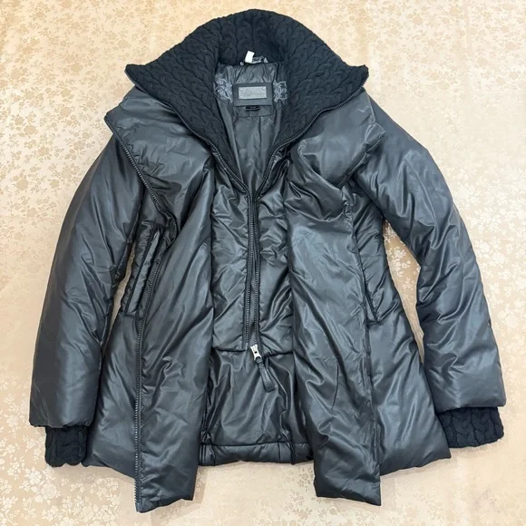 MACKAGE Selma Glossy Black Puffy Zipper Layered Coat Jacket Size Small Petite - Picture 5 of 16